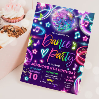 Tance Birthday Party Neo Glow Dance Disco Einladung