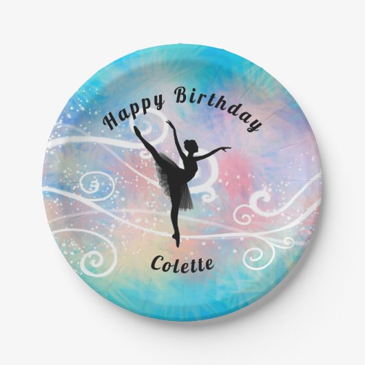 Tance Happy Birthday Ballerina Swirl Papierplatte Pappteller (Vorderseite)