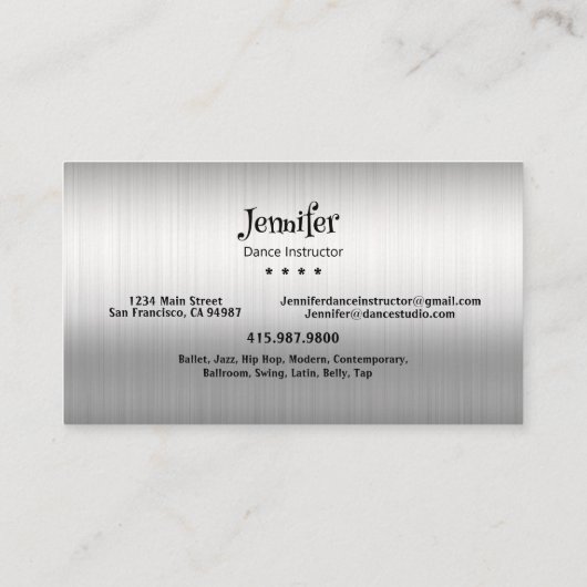 Tance Instructor Studio Dancer Silhouette Visitenkarte (Rückseite)