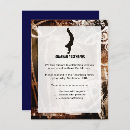 Tance Party Bar Mitzvah UAWG Reply Card RSVP Karte (Vorne/Hinten)