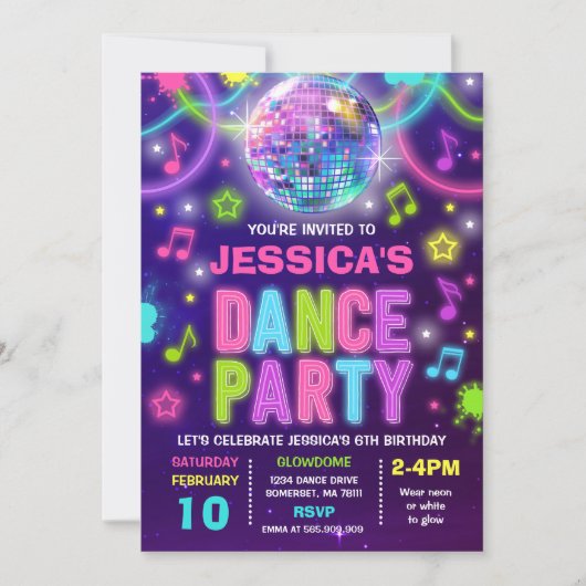 Tance Party Einladung Neon Glow Dance Party (Vorderseite)
