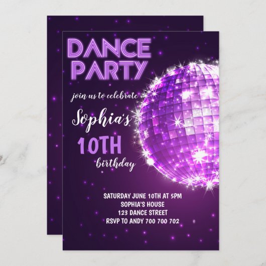 Tance Party Lila Disco Giro del Malcantone Einladung (Vorne/Hinten)
