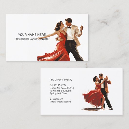 Tance Sport Instructor Lehrer Beruflich Visitenkarte (Vorne/Hinten)