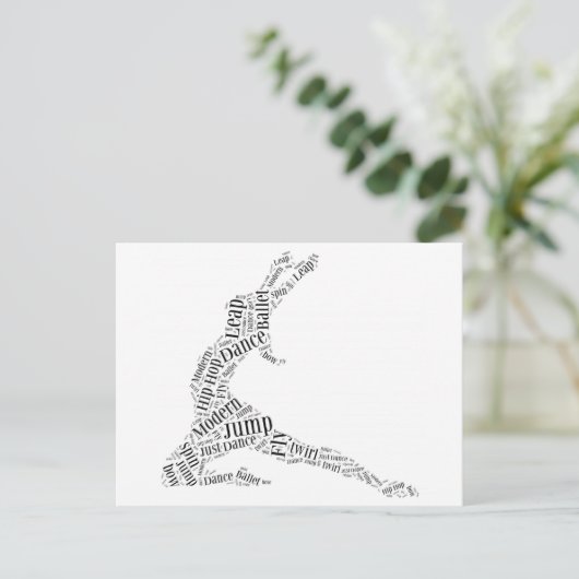 Tance Word Cloud Black & White Postkarte (Stehend Vorderseite)
