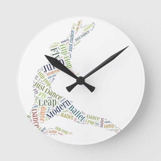 Tance Word Cloud Runde Wanduhr (Vorderseite)