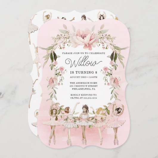 Tancing Ballerina Girl Geburtstagsparty Einladung (Vorne/Hinten)