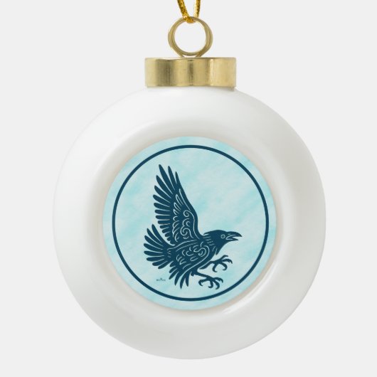 Tancing Blue Raven Keramik Kugel-Ornament (Vorderseite)