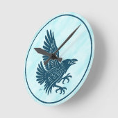 Tancing Blue Raven Runde Wanduhr (Winkel)