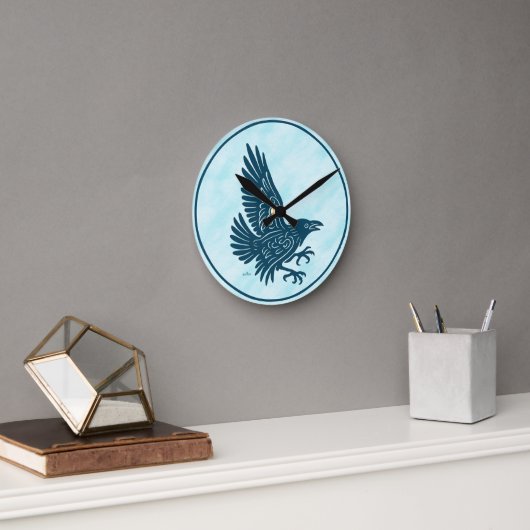 Tancing Blue Raven Runde Wanduhr (Büro)