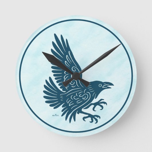 Tancing Blue Raven Runde Wanduhr (Vorderseite)