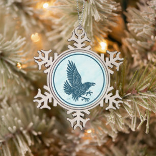 Tancing Blue Raven Schneeflocken Zinn-Ornament