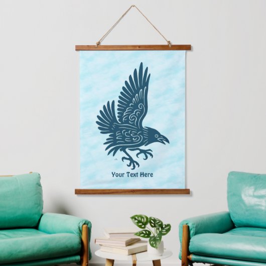 Tancing Blue Raven Wandteppich Mit Holzrahmen (Wohnzimmer)