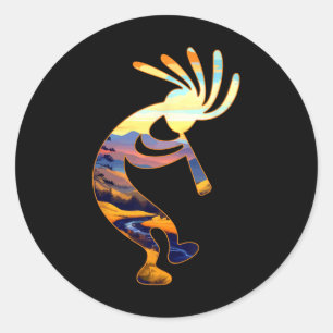 Tancing Kokopelli Southwestern Usa Symbol Runder Aufkleber