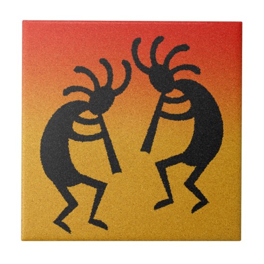 Tancing Kokopelli Wüste Sunset Südwest Fliese (Vorderseite)