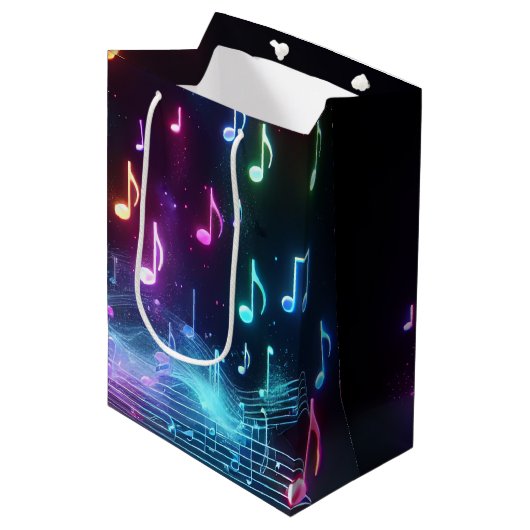 Tancing Neon Musical Notes Mittlere Geschenktüte (Vorderseite Schrägansicht)