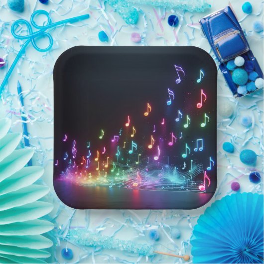 Tancing Neon Musical Notes Pappteller (Party)