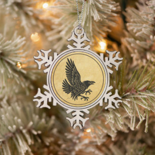 Tancing Norse Raven Schneeflocken Zinn-Ornament