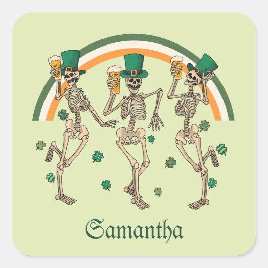 Tancing Skeletons St Patrick Quadratischer Aufkleber (Vorderseite)