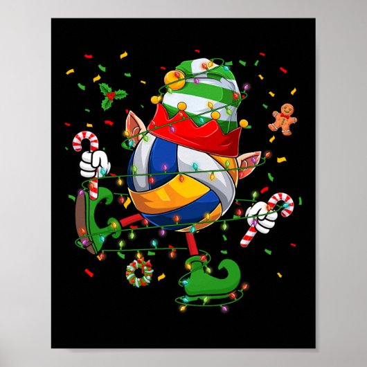 Tancing Volleyball Ball Elf Hat Scute S Niedlich S Poster (Vorne)