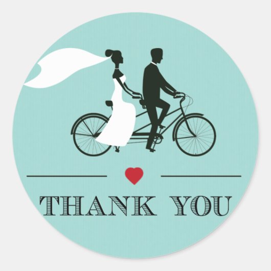 Tandem Bicycle Aqua Wedding Danke Stickers (Vorderseite)