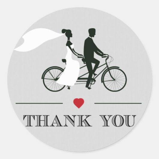 Tandem Bicycle Gray Wedding Danke Stickers (Vorderseite)