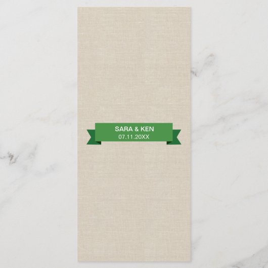 Tandem Bicycle Green Wedding Menu Imitate Linen Menükarte (Rückseite)