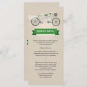 Tandem Bicycle Green Wedding Menu Imitate Linen Menükarte (Vorne/Hinten)