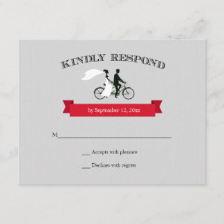 Tandem Bicycle Grey Wedding RSVP Karte