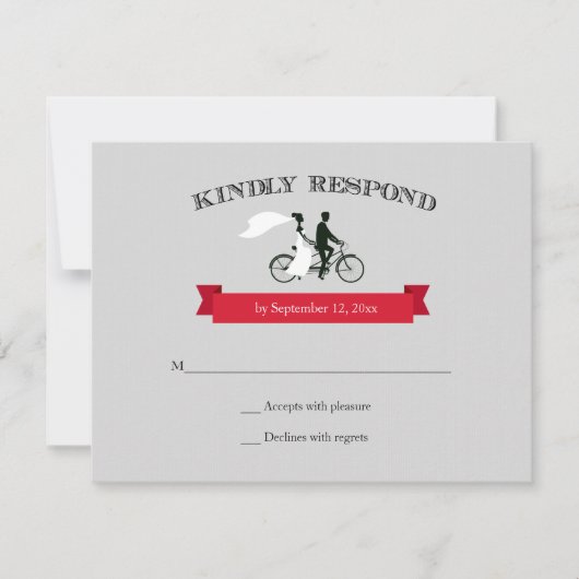 Tandem Bicycle Grey Wedding RSVP Karte (Vorderseite)