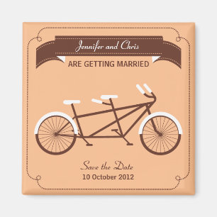 Tandem Bicycle Moderne Beige Save the Date Magnet