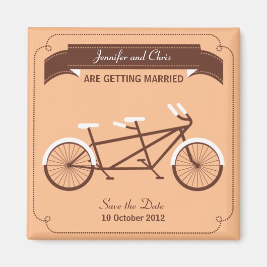 Tandem Bicycle Moderne Beige Save the Date Magnet (Vorne)