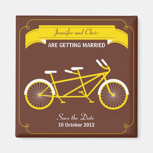 Tandem Bicycle Moderne Hochzeit Brown Save the Dat Magnet (Vorne)