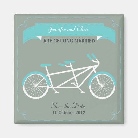 Tandem Bicycle Moderne Hochzeit Graue Save the Dat Magnet (Vorne)