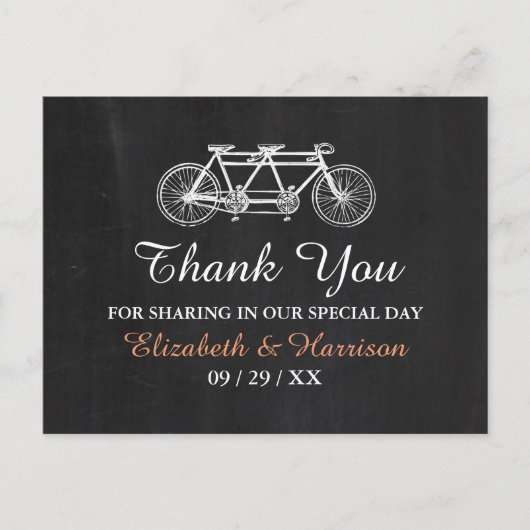 Tandem Bicycle on Chalkboard Wedding Danke Postkarte (Vorderseite)