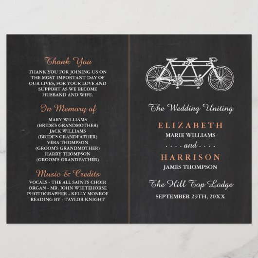 Tandem Bicycle on Chalkboard Wedding Program (Vorderseite)