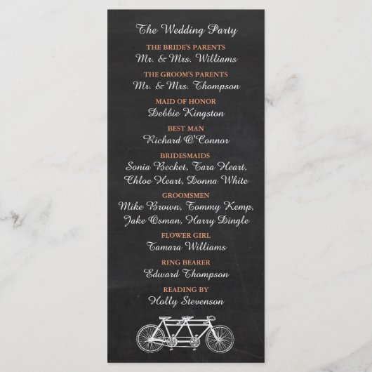 Tandem Bicycle on Chalkboard Wedding Program Programm (Rückseite)