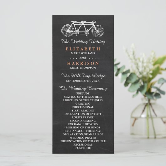 Tandem Bicycle on Chalkboard Wedding Program Programm (Stehend Vorderseite)