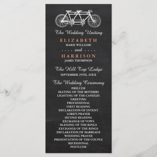Tandem Bicycle on Chalkboard Wedding Program Programm (Vorderseite)
