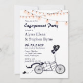 Tandem Bicycle String Lights Engagement Party Einladung (Vorderseite)