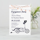 Tandem Bicycle String Lights Engagement Party Einladung (Stehend Vorderseite)