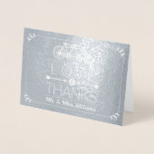 Tandem Bicycle Typografy Foto Wedding Vielen Dank Folienkarte (Vorderseite)