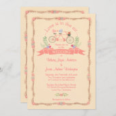 Tandem Bicycle, Vögel und Banner Wedding Einladung (Vorne/Hinten)