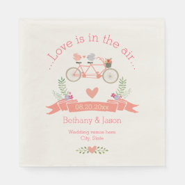 Tandem Bicycle, Vögel und Banner Wedding Serviette