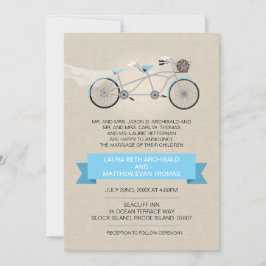 Tandem Bicycle Wedding Imitate Linen Einladung
