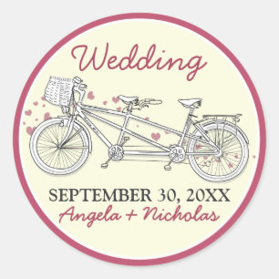 Tandem Bicycle Wedding Invitation Seal (pink) Runder Aufkleber