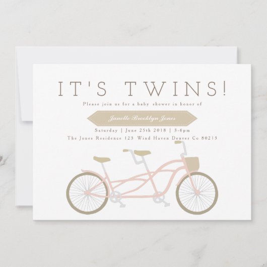 Tandem Bike | Twins Baby Dusche Einladung (Vorderseite)