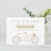 Tandem Bike | Twins Baby Dusche Einladung (Stehend Vorderseite)