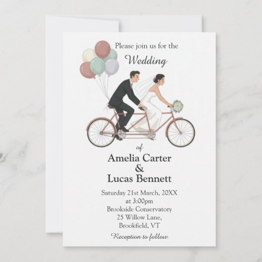 Tandem Bike Wedding Invitation Einladung (Vorderseite)