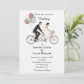 Tandem Bike Wedding Invitation Einladung (Stehend Vorderseite)