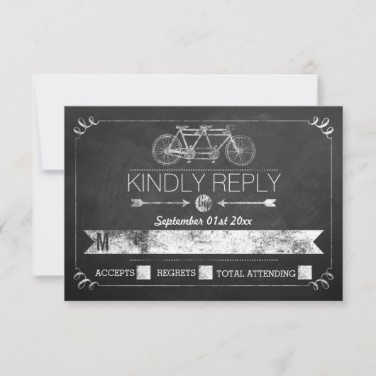 Tandem-Bikerkartentafel Typografie Wedding RSVP (Vorderseite)